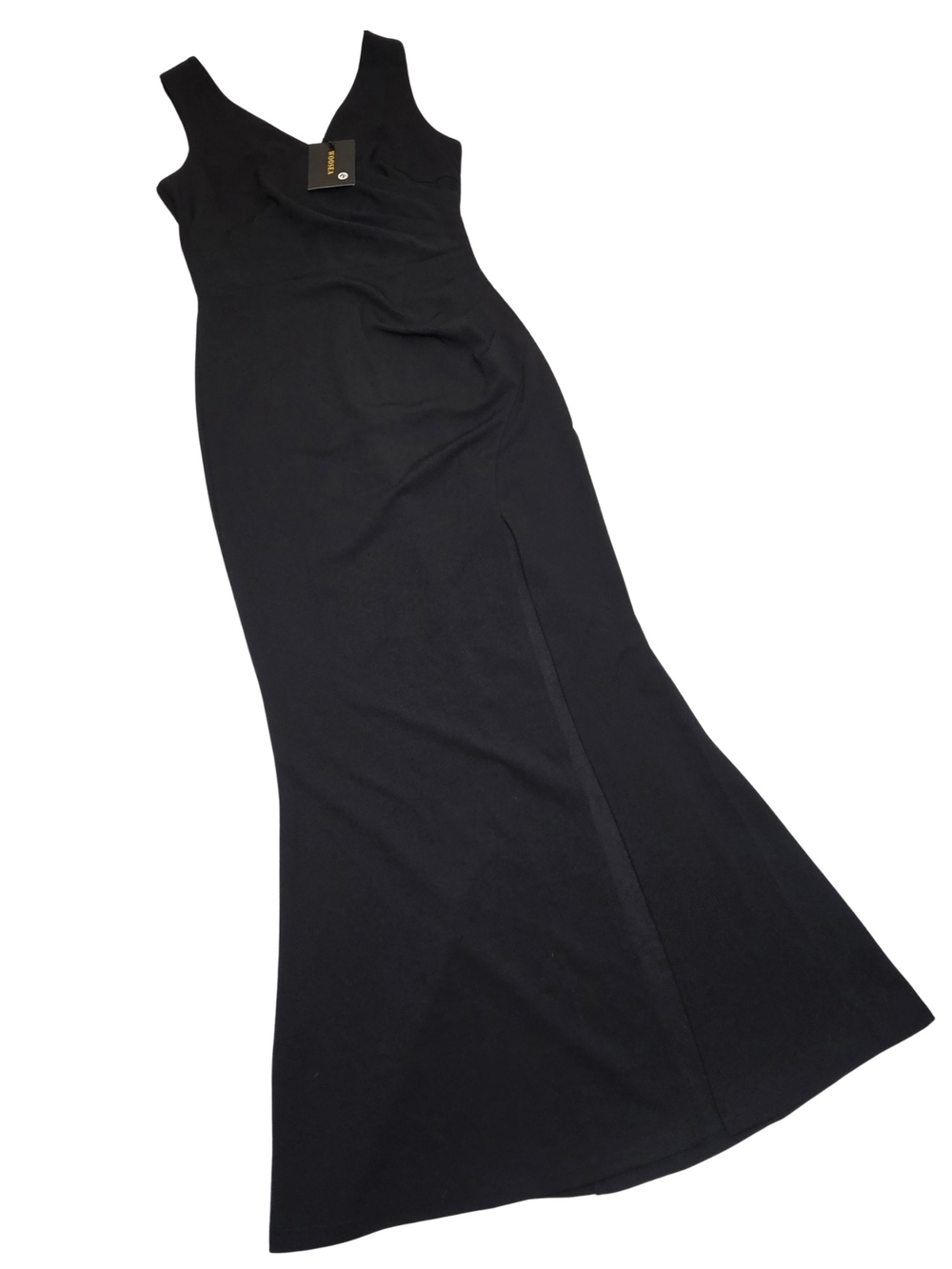 WOOSEA Women Sleeveless V Neck Split Evening Cocktail Long Dress Black - Picture 3 of 4